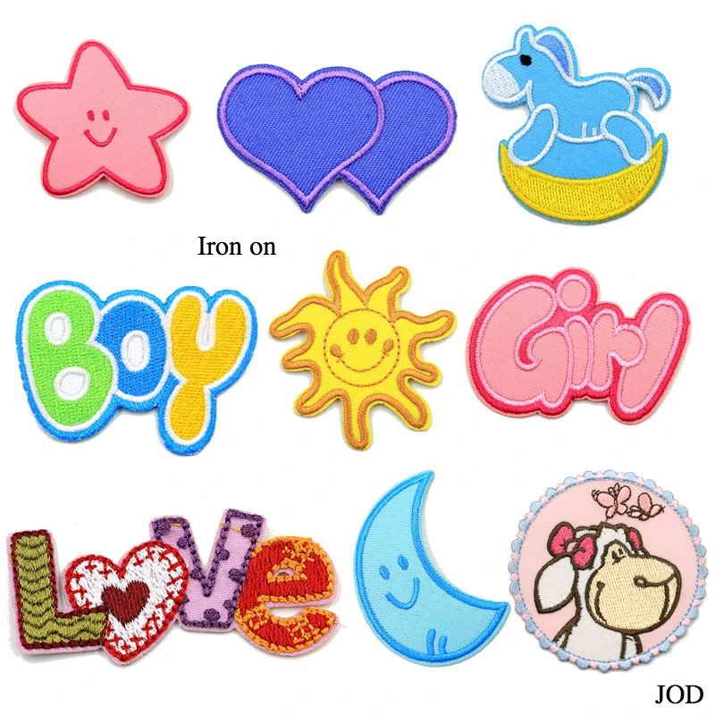 JOD Boy girl sun heart star love mon Patch Embroidery Iron on Brand Craft Sewing Repair Cartoon Decorative Patches Decal | Дом и сад