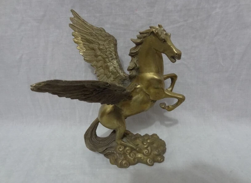 SCY Elegant old S2696 9&quot Chinese Brass Year Zodiac Wealth Animals Fly Myth Up Horse Bronze Statue (A 0319 discount 35%) | Дом и сад