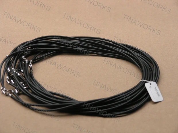 

100pcs/Lots 17'' Size 2.5mm Black Rubber Necklace Cord With 925 Sterling Silver Lobster Clasp&End Caps--Free Express