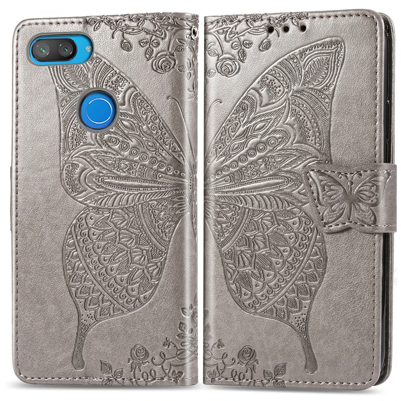 Luxury Wallet Leather Case For Xiaomi Mi 8 Lite 8Lite Flip Cover Funda Coque 3D Butterfly Floral Capa | Мобильные телефоны и