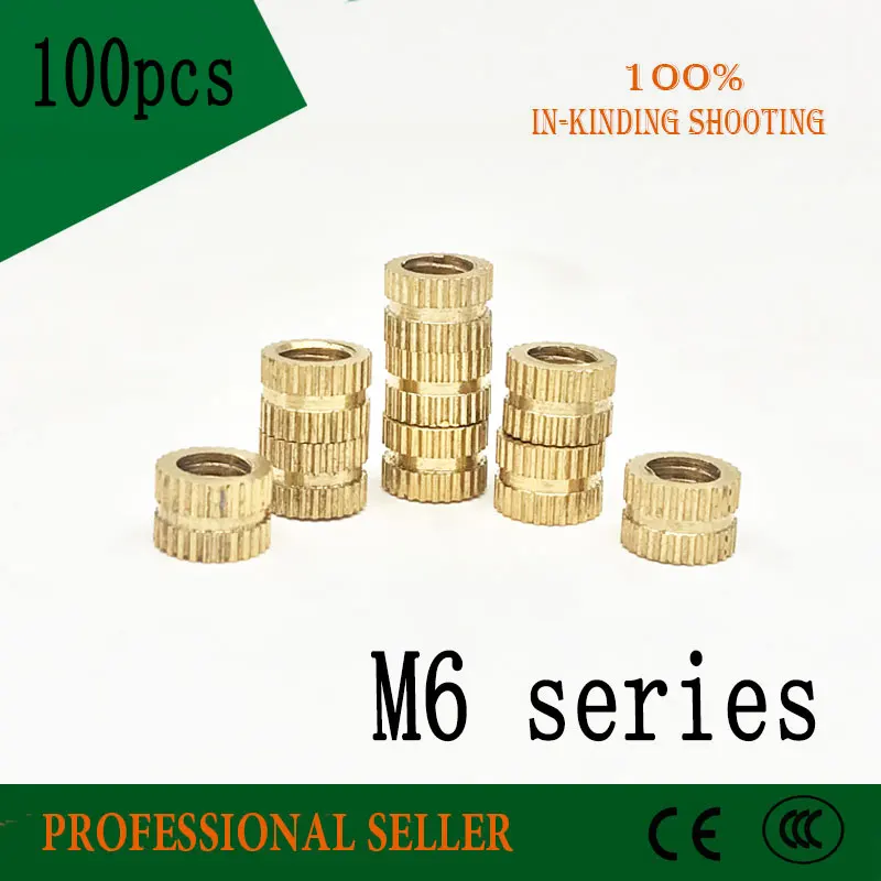 

100pcs M6*8*6/8/10/12/14/16 mm OD 8mm brass copper insert mut embedded copper knurled nut Injection molding machine nut