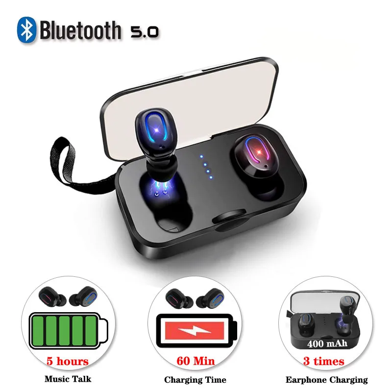 Беспроводная гарнитура стерео спортивные Bluetooth 5 0 наушники с зарядным боксом для