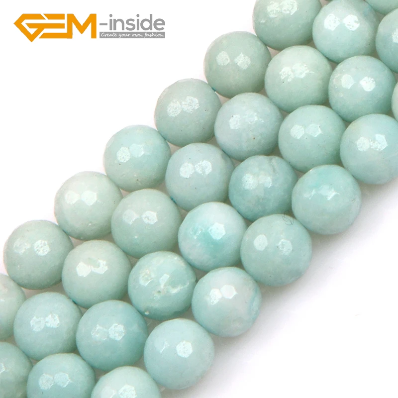 

8mm Round Faceted Amazonite stone Beads Natural Stone Beads Loose Bead For Jewelry Making Strand 15 inches Wholesale ! NEW