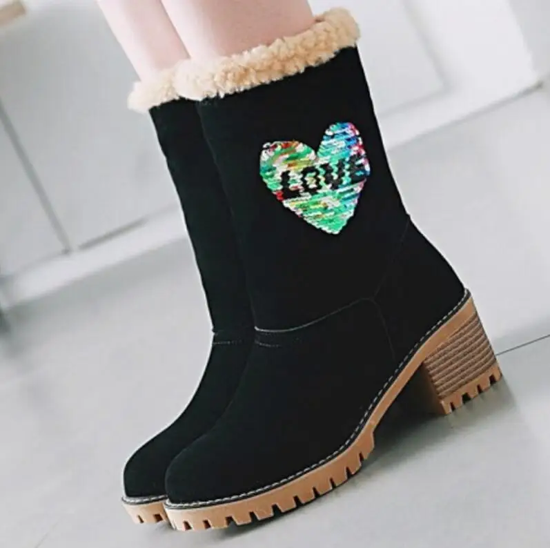 Sapato Feminino Women mid-calf Boots Winter Snow Warm Matin Shoes Woman Chunky High Heels Gladiator Chaussure Booties XZ181616 | Обувь