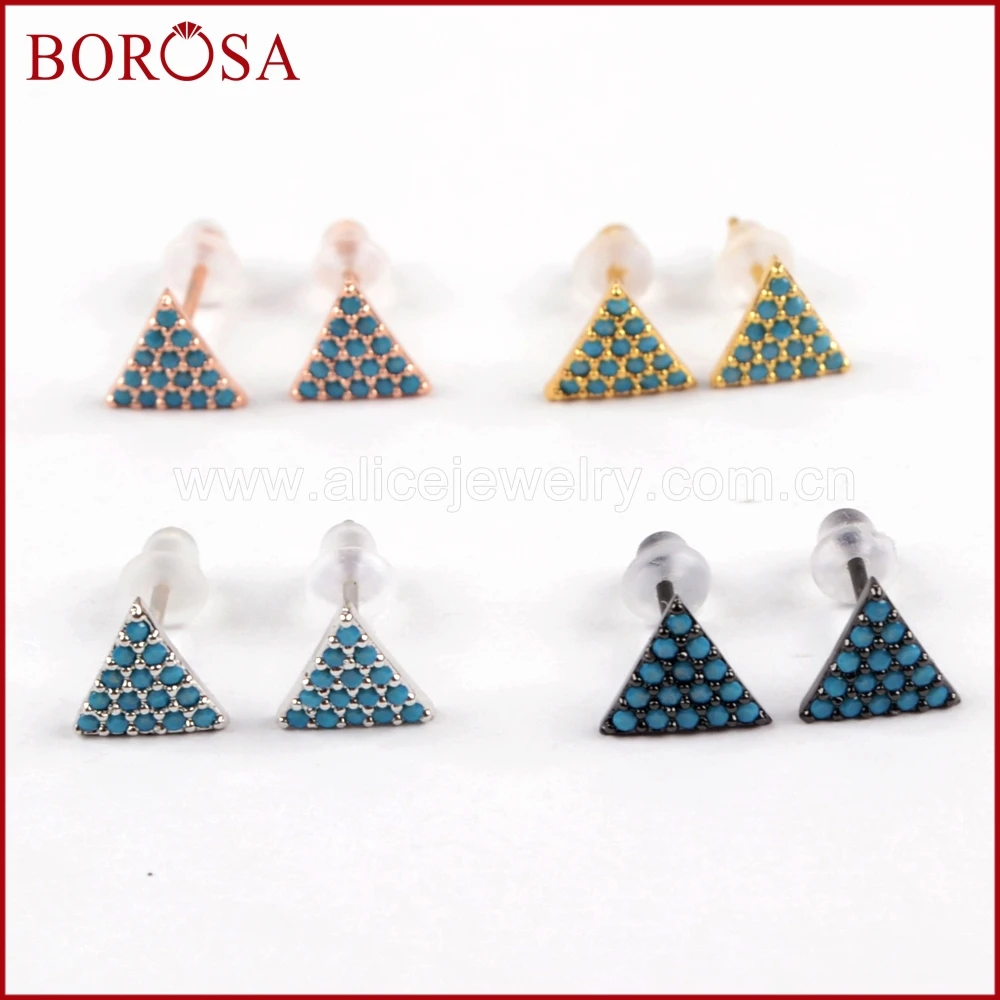 Женские серьги-гвоздики BOROSA, серьги-гвоздики из меди с синими кристаллами, 10 пар, WX913
