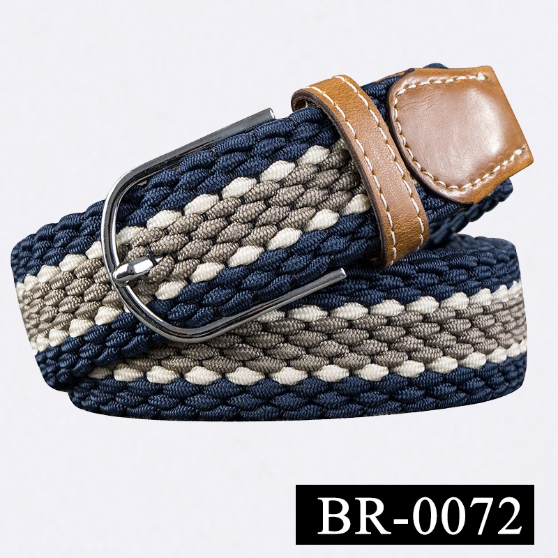 

BR-0072 Men's Women Elastic Belt Casual Jeans Belt Striped Canvas Woven Cowboy Knitted Belt Pin Buckle 3.5cm Width High Quality