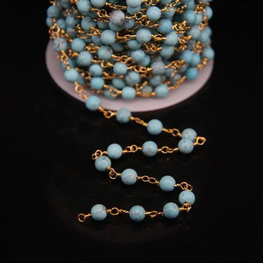 5 м/лот бирюзовая Золотая тарелка Проволочная обмотанная Драгоценная цепочка