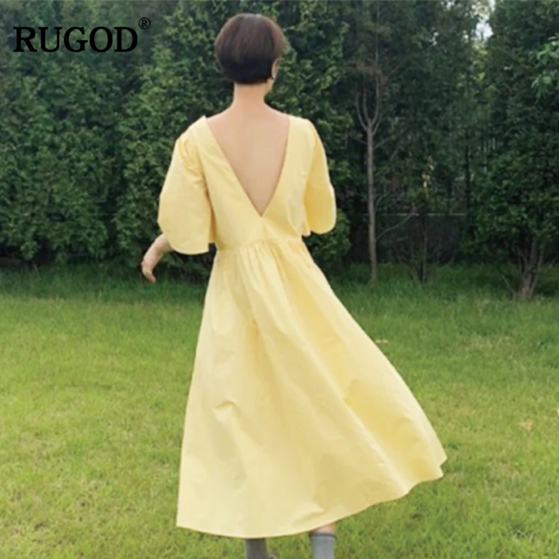 Женское Свободное длинное платье RUGOD однотонное Хлопковое макси с открытой