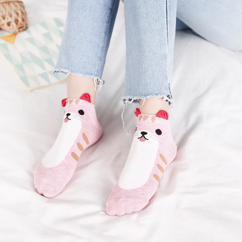 Женские носки с объемными ушками Kawaii Animal хлопковые до щиколотки объемным