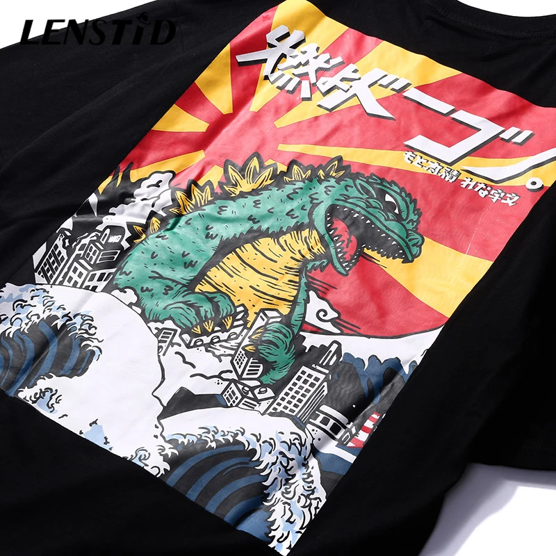 LENSTID 2019 Men T-Shirt Hip Hop Japanese Monster T Shirts Harajuku Streetwear Cartoon Tshirt Print Summer Short Sleeve Top Tees | Мужская