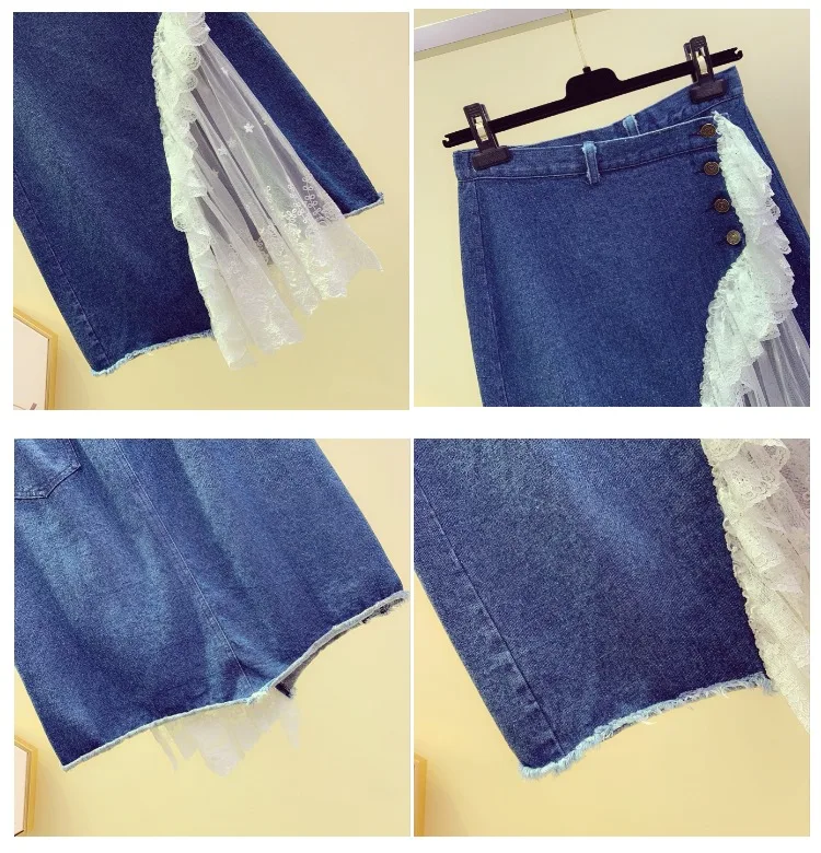 Женская джинсовая юбка средней длины демисезонная Асимметричная облегающая с