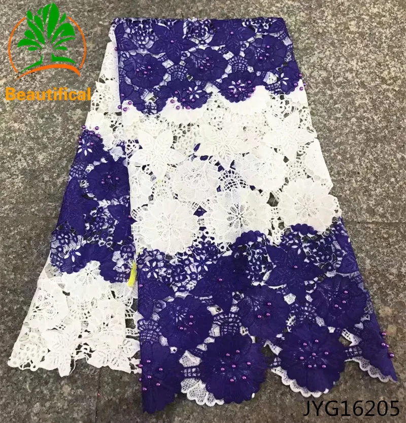 Красивые африканские белый + синий гипюр кружевной ткани африканских шнур