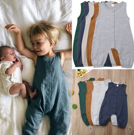 Новинка 2020 детский хлопковый однотонный комбинезон в полоску без рукавов для