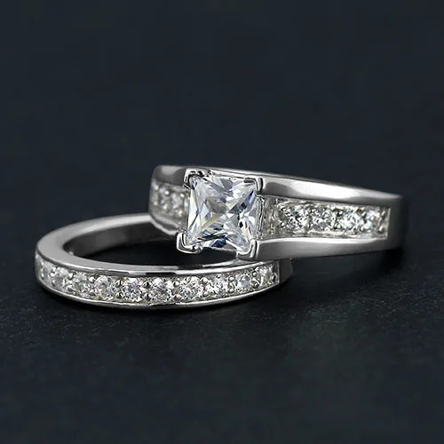 Подлинная стерлингового серебра 925 пробы обручальное его ее кольцо комплект 2 шт.