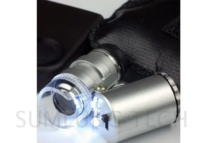 Mini 60X Microscope with 3-LED Illumination + Money/Currency Detecting With a faux leather pouch Free Shipping Dropshipping | Мобильные