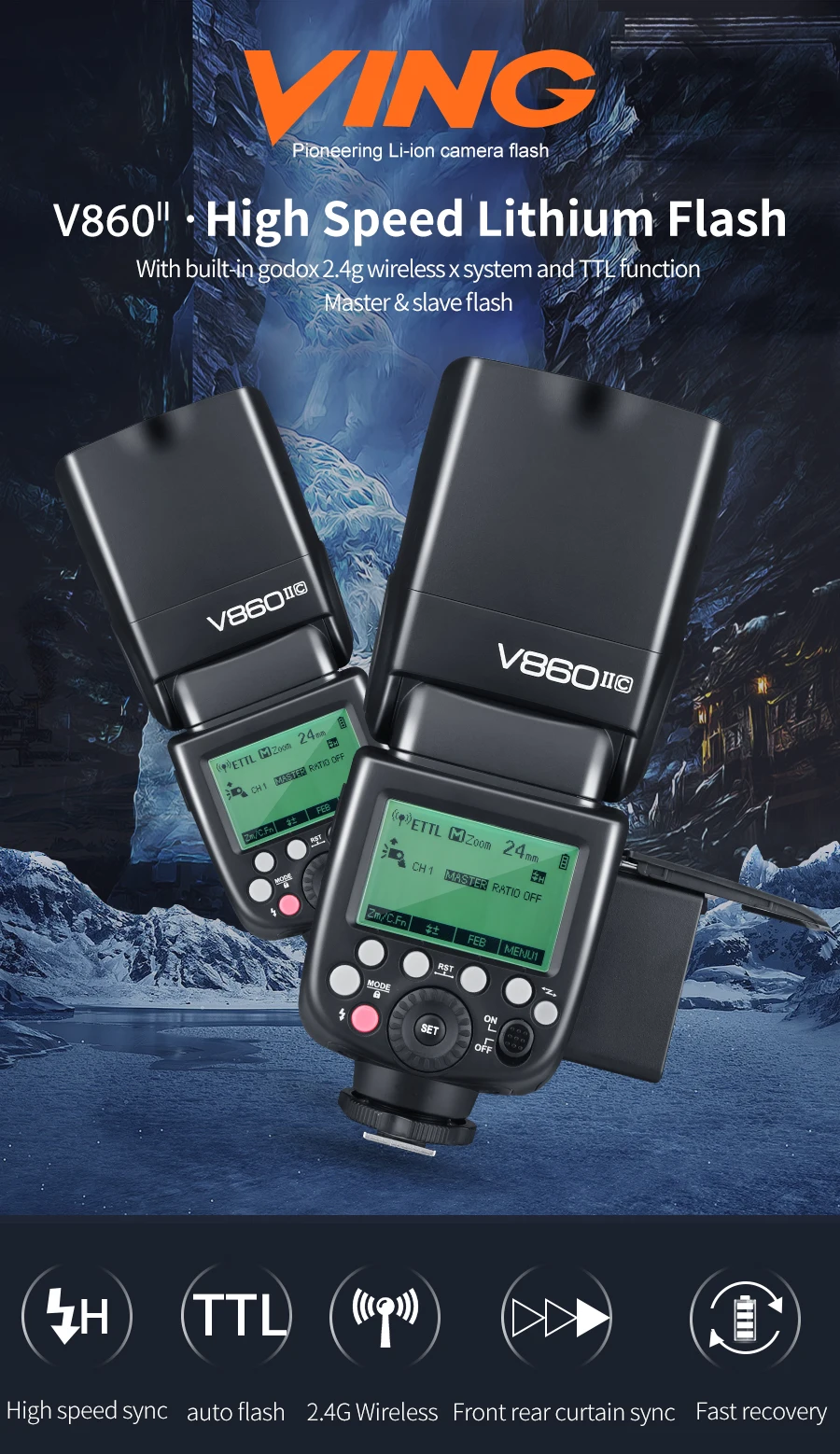 Godox V860II-C V860II-S V860II-N V860II-F V860II-O ttl HSS литий-ионный аккумулятор Батарея высокоскоростная вспышка для Canon sony Nikon фужи Олимпус