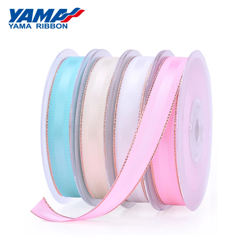 Атласная лента YAMA с розовыми и золотыми краями 100 ярдов 9 16 25 38 мм 3/8 5/8 1 1/2 дюйма