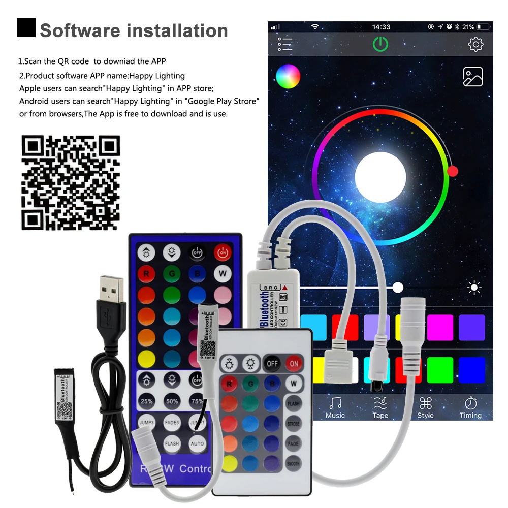 Светодиодный контроллер DC5V 24V Bluetooth RGB RGBW IOS / Android APP для светодиодной