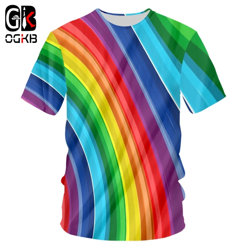 Ogкб Футболка мужская мода короткий 3D принт Радуга всего тела повседневная одежда