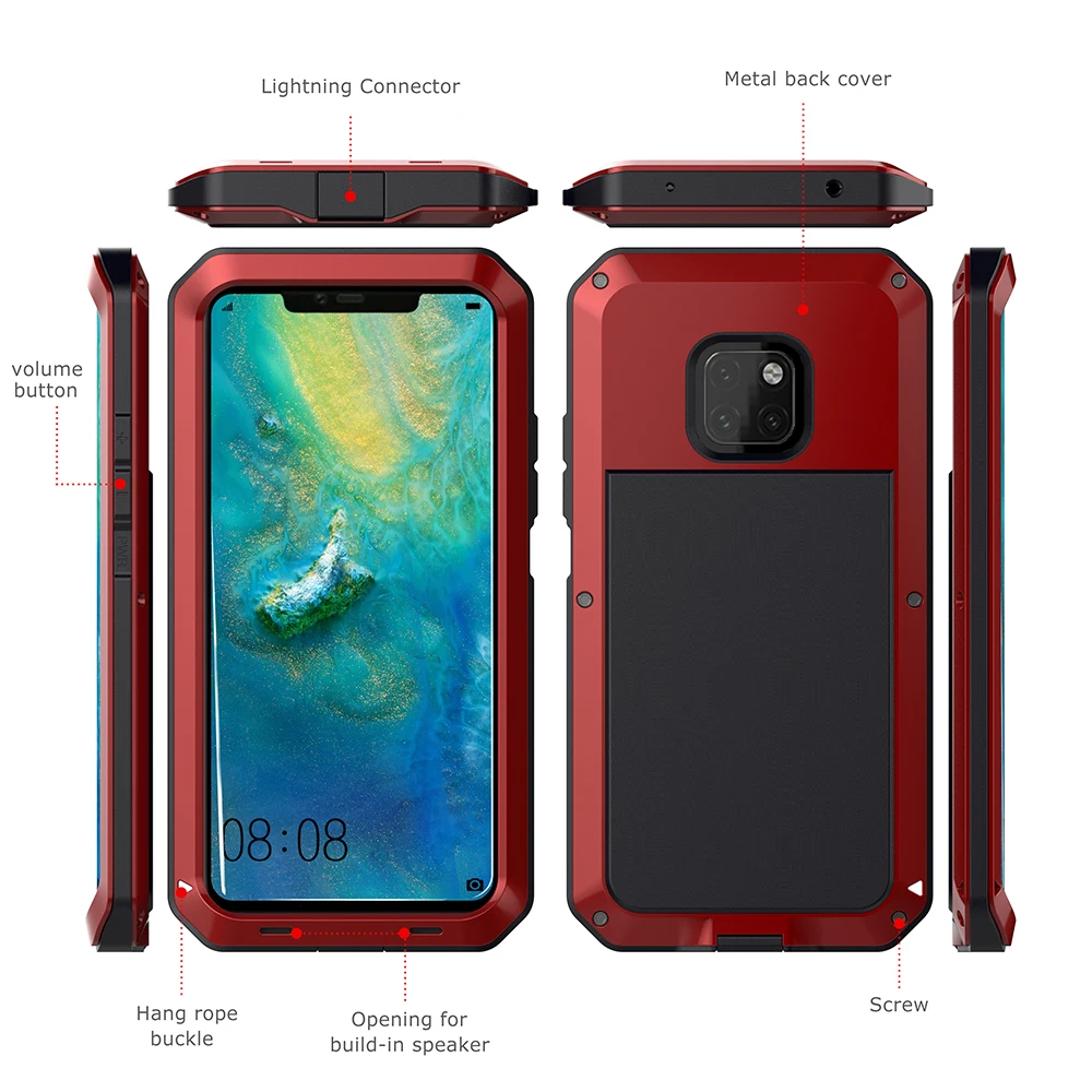 Сверхмощная защита Doom armor металлический алюминиевый чехол для телефона huawei mate 20 Pro P30 Pro противоударный пылезащитный чехол со стеклом