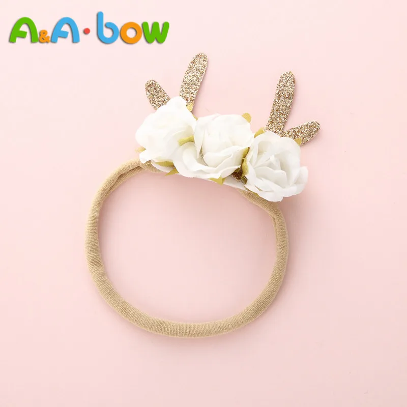 6pcs/lot Deer Antler Flower Headbands Nylon Headband Christmas Hair Band For baby Girls Cute Soft Elestic Accessories | Мать и ребенок