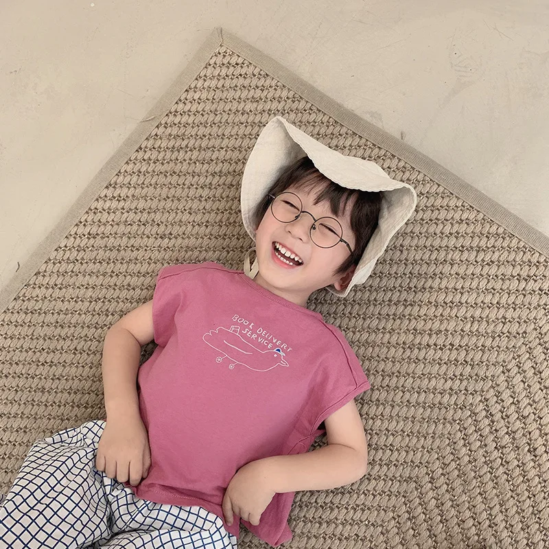 Летние модные хлопковые футболки без рукавов в Корейском стиле для маленьких