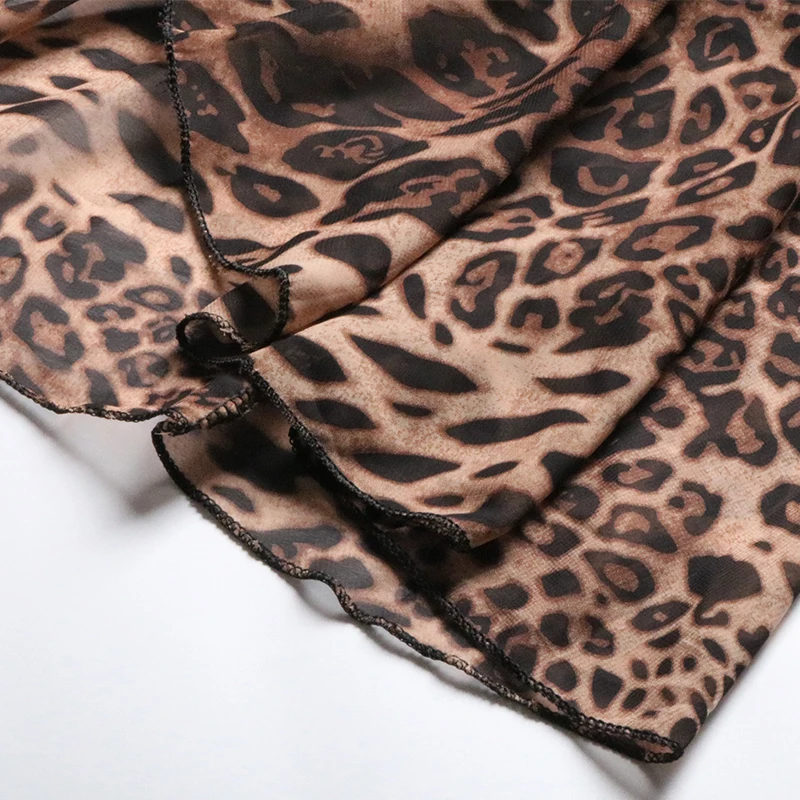 Леопардовая юбка облегающая с оборками Асимметричная повязка на шнуровке