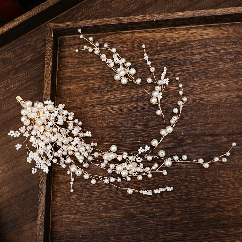 Ободок для волос HIMSTORY романтичный золотой ободок ручной работы с жемчугом