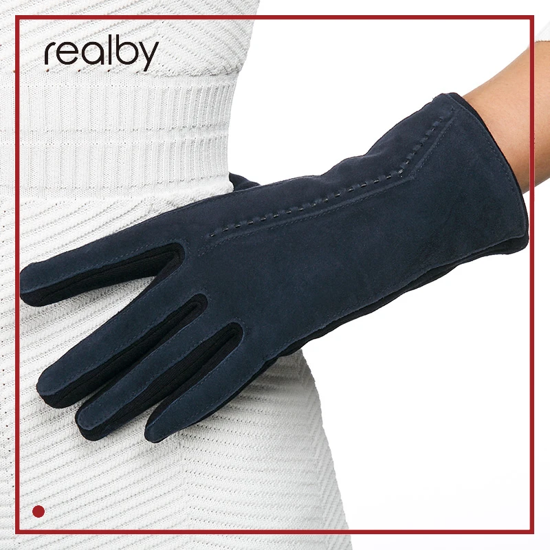 REALBY женские толстые перчатки зимние Luvas de inverno Guantes Mujer Формальные варежки из замши