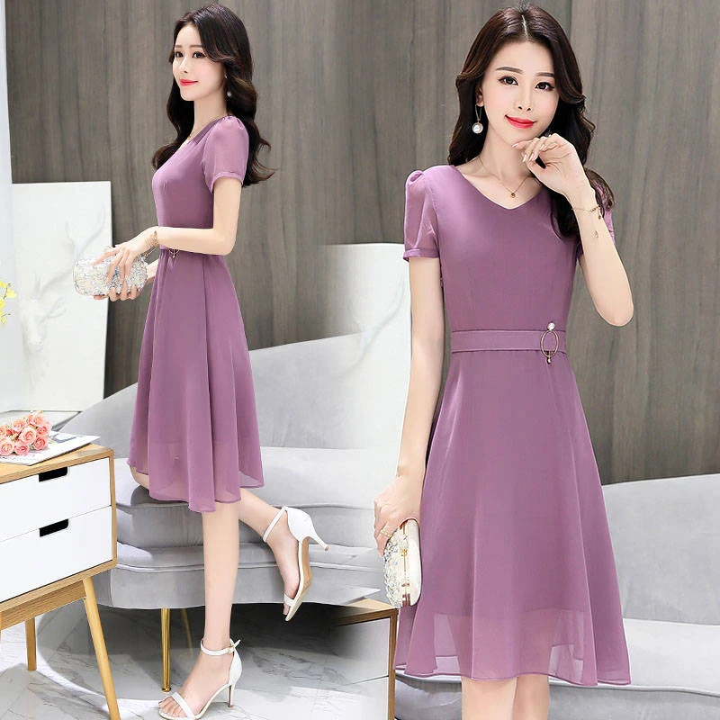 

Korean Style Women Spring Summer Style Chiffon A-Line Dresses Lady Casual Short Sleeve Multi-layer Dress Vestidos SS024