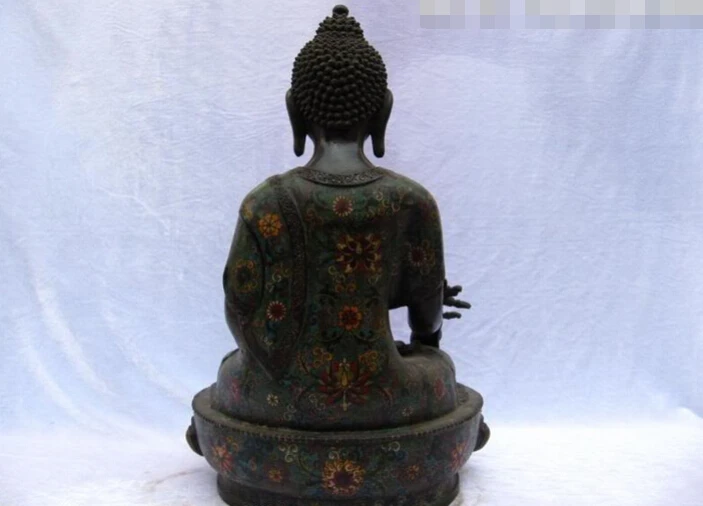 

fast shipping USPS to USA S3117 20" Tibet Buddhism 100% Pure Bronze Copper cloisonne Sakyamuni Buddha Statue