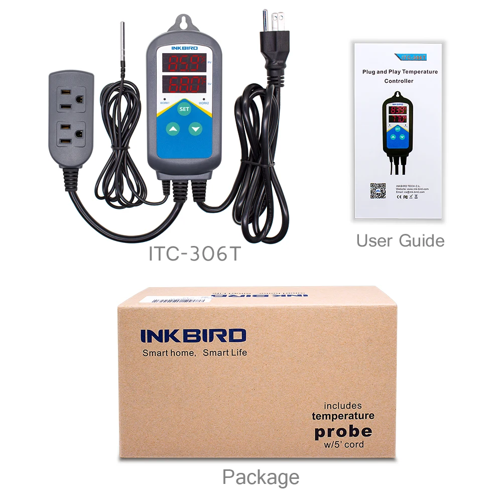 

Inkbird ITC-306T US Plug Heater Temperature Controller Heating Thermostat Aquarium Probe Sensor Pre-Wired Dual Stage Timer