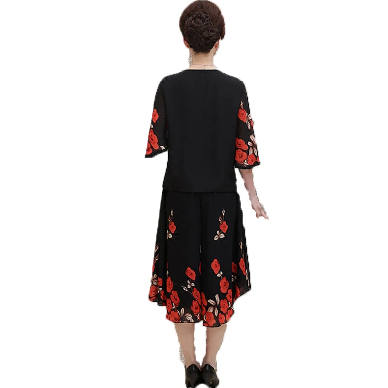 XL 5XL chiffont футболка + свободные ботильоны Длина Брюки для девочек набор среднего