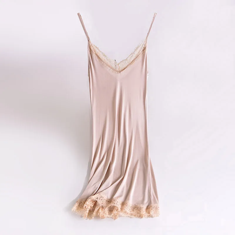 Комбинация женская кружевная с V образным вырезом удобное трикотажное шелковое