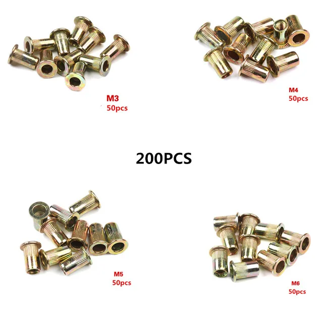 200PCS Mixed 200/50 шт. набор гаек из нержавеющей стали с плоской головкой и заклепками M3 M4 M5 M6 многоразмерный набор гаек из нержавеющей стали с заклепками - Цвет: 200PCS Mixed