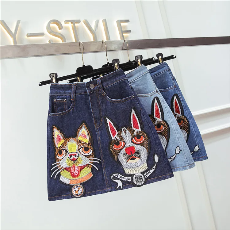 2018 новое летнее поступление Джинсовые юбки пуговицы спереди посылка вышитые
