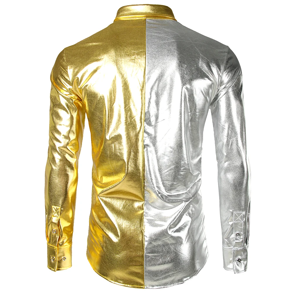 Серебристо-Фиолетовая рубашка в стиле пэчворк для мужчин 2019 облегающая