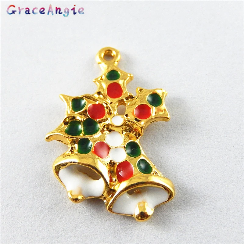 

GraceAngie 10PCS Gold Color Christmas Bells Modeling Enamel Charms Women Handmade Key Chain Pendant Decor Festival DIY Jewelry