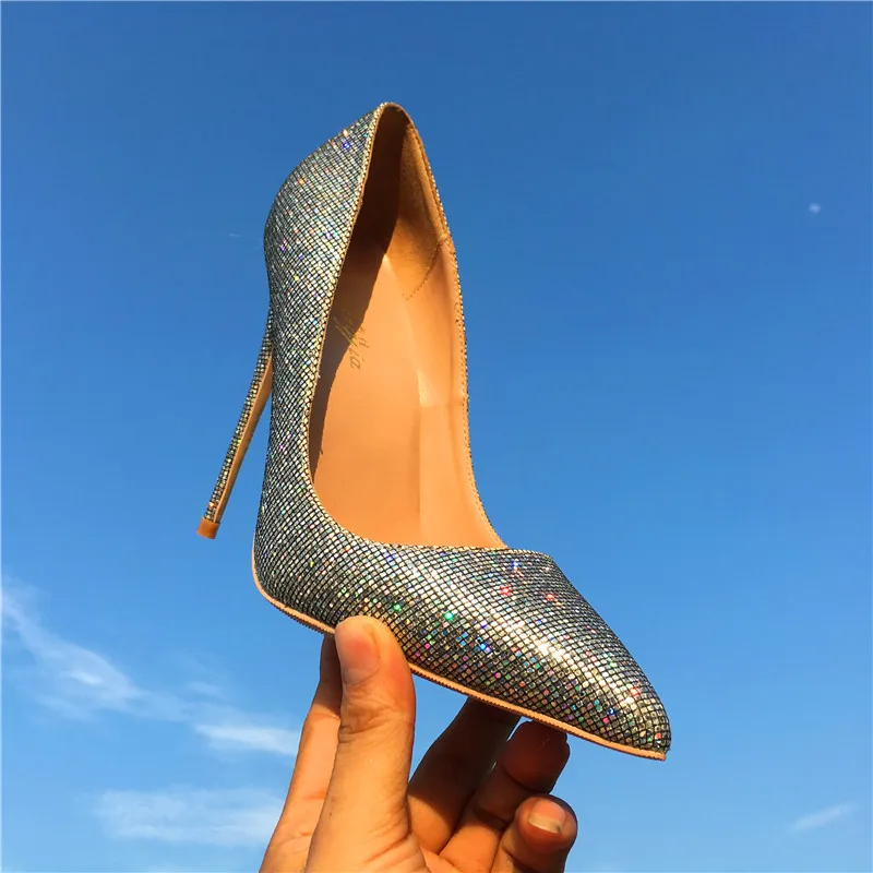 Keshangjia Новинка Весенняя красочная блестящая женская обувь на тонком каблуке с