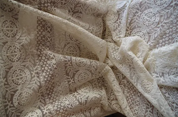 Тюлевая кружевная ткань с вышивкой цвета слоновой кости кремовый хлопок