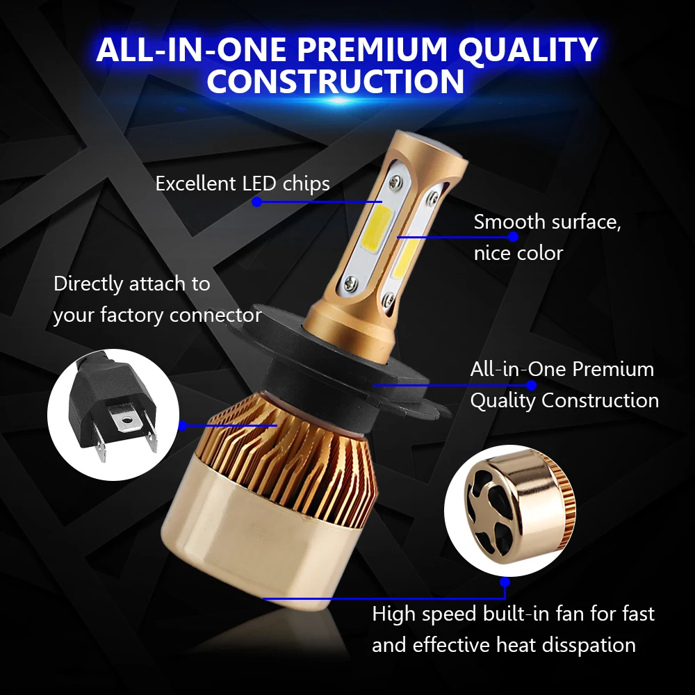 

H7 LED H4 H11 COB Car Headlight Bulbs 9005 9006 12V H3 H1 H8 H9 9012 72W 8000LM Led lamps 8000K 6500K 4300k 3000K Wholesale