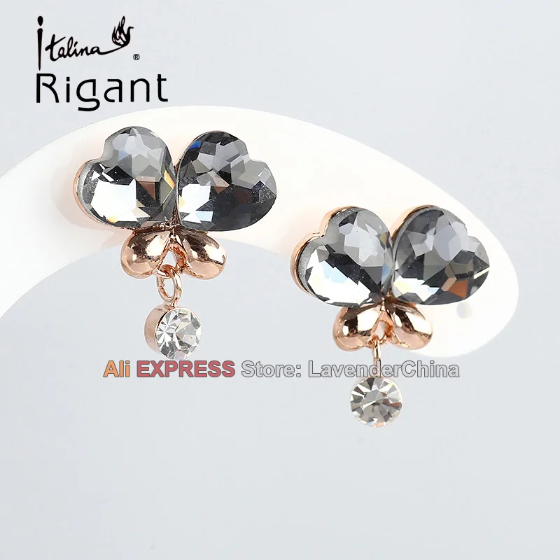A1 e182 Italina Rigant Мода Rhinestone бабочка сердце падение Длинные висячие серьги 18kgp