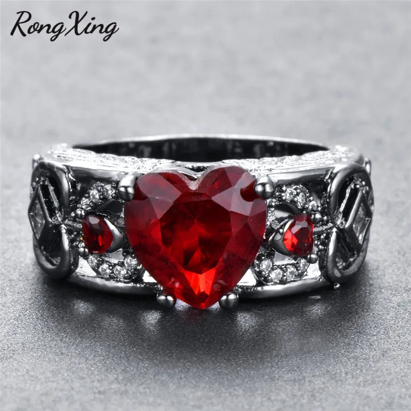 Rongxing старинный камень июня кольцо с красным сердцем для женщин Черное золото