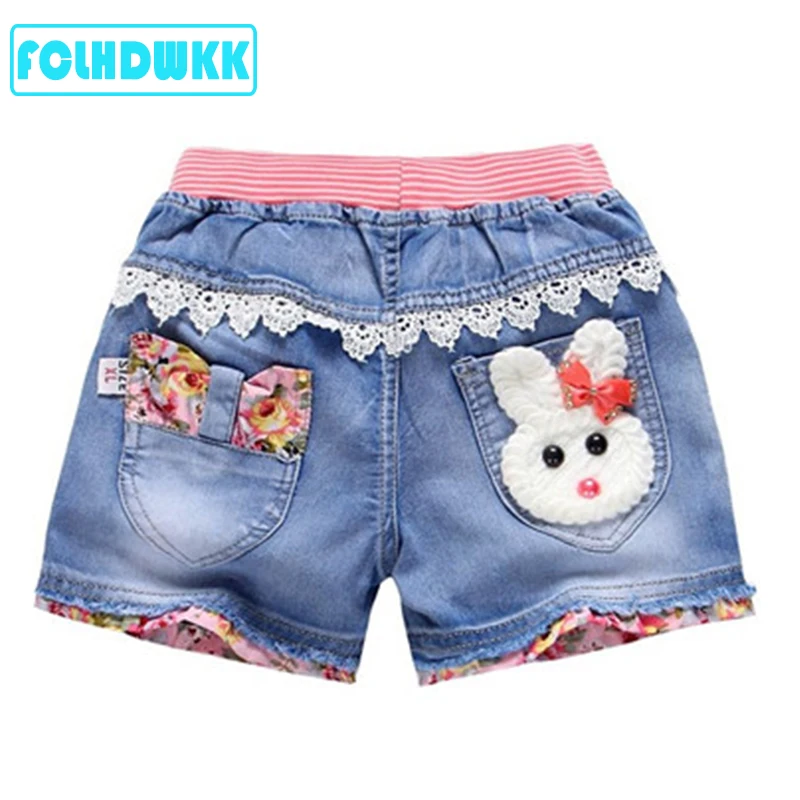 Джинсовые шорты для девочек с цветочным рисунком летние детские джинсы
