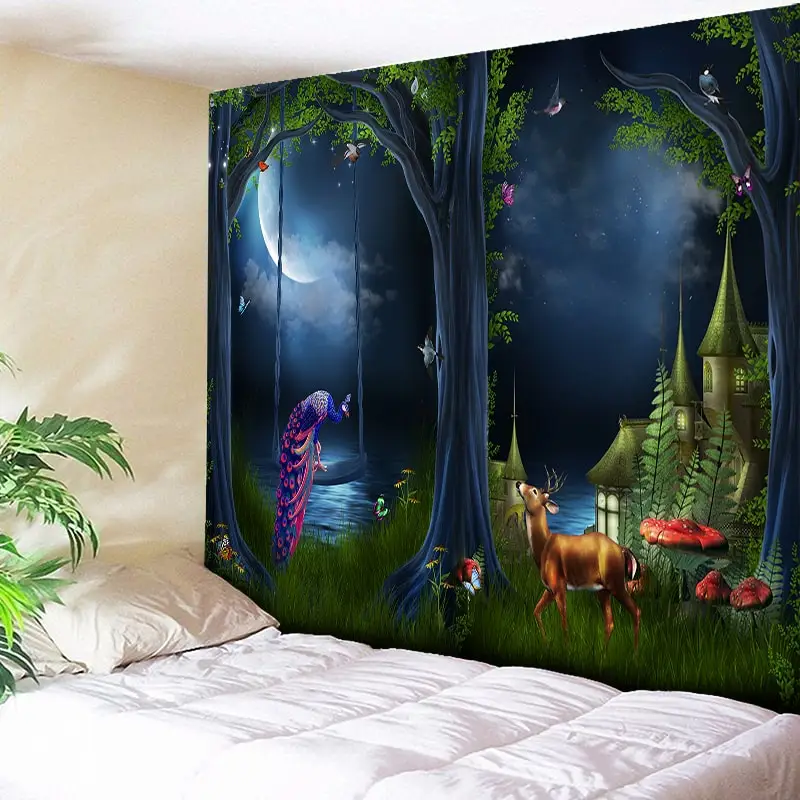 Clear River Wood Path Print Wall Tapestry Psychedelic Tree Hole Home Decor Wall Hanging for Living Room Bedroom Boho Tapestries