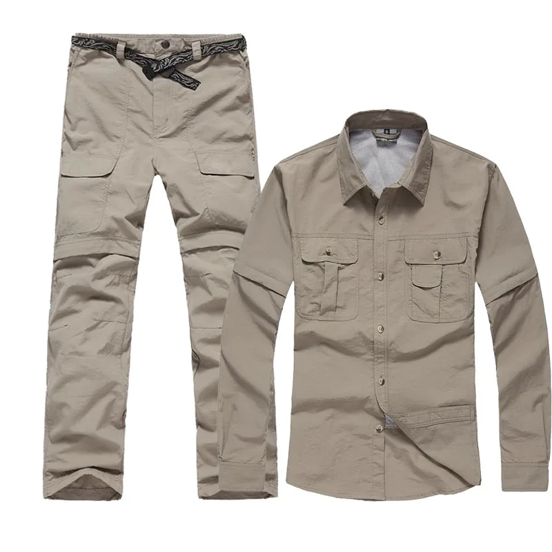 Khaki Suits Новые мужские быстросохнущие съемные дышащие походные рубашки/брюки, летние спортивные костюмы с защитой от солнца и УФ-лучей, комплект верхней одежды ST02 - Цвет: Khaki Suits