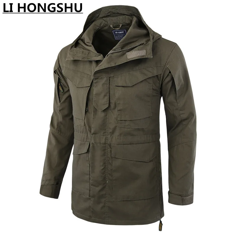 Мужская тактическая ветровка в стиле милитари с капюшоном для осени и зимы