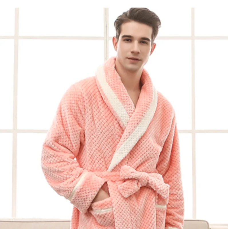 men robe Теплый длинный фланелевый Халат для влюбленных, женское, мужское, плотное теплое зимнее кимоно, банный халат, Коралловое кимоно из рунной шерсти, парный халат, XXXL - Цвет: men robe