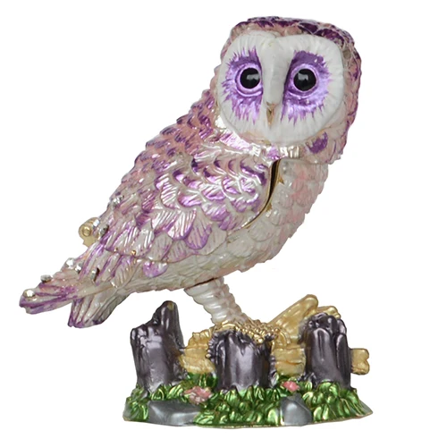 purple Bejeweled Сова металлическая коробка для бижутерии шкатулка птица украшение-ожерелье держатель подарки для нее - Цвет: purple