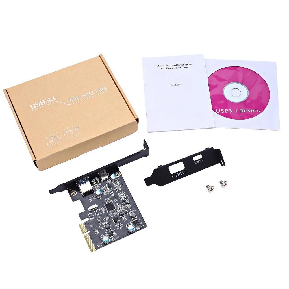 

PCI-E PCI Express to USB 3.1 Gen2 10Gbps Hub Type A and Type C 2-Port PCIe Expansion Adapter Card For Windows 7/8/8.1/10/Linux